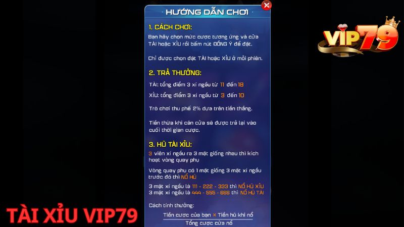 Các cửa cược tài xỉu Vip79