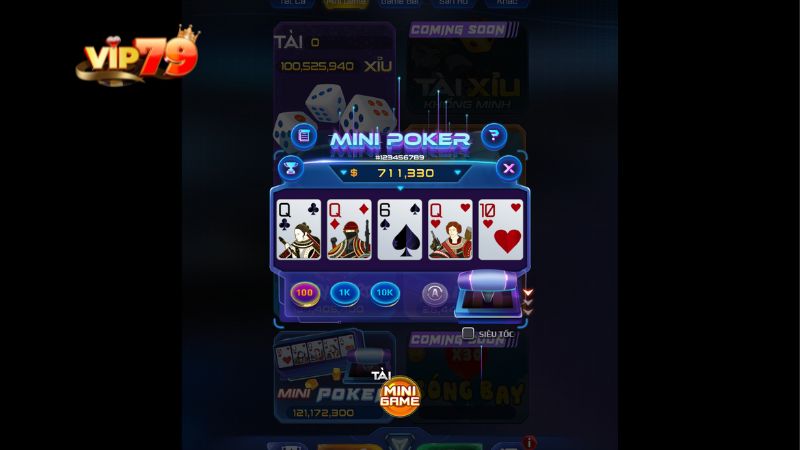 Mini Poker Vip79 là trò chơi có tỷ lệ nổ hũ cao